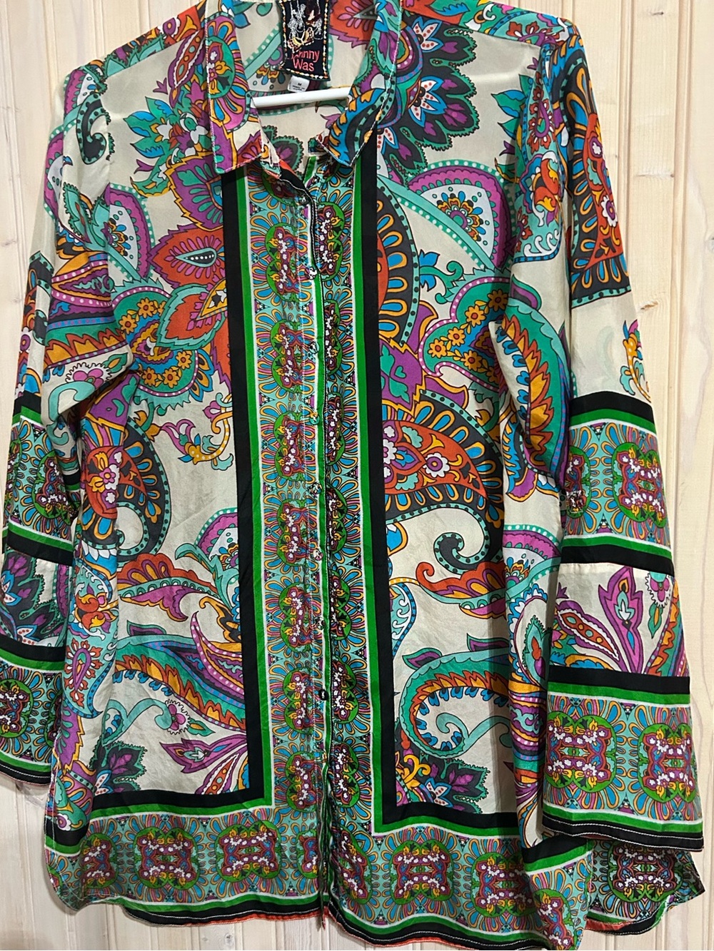 Johnny Was Printed Paisley Covered Button-Front Women's Shirt - Green& Pink